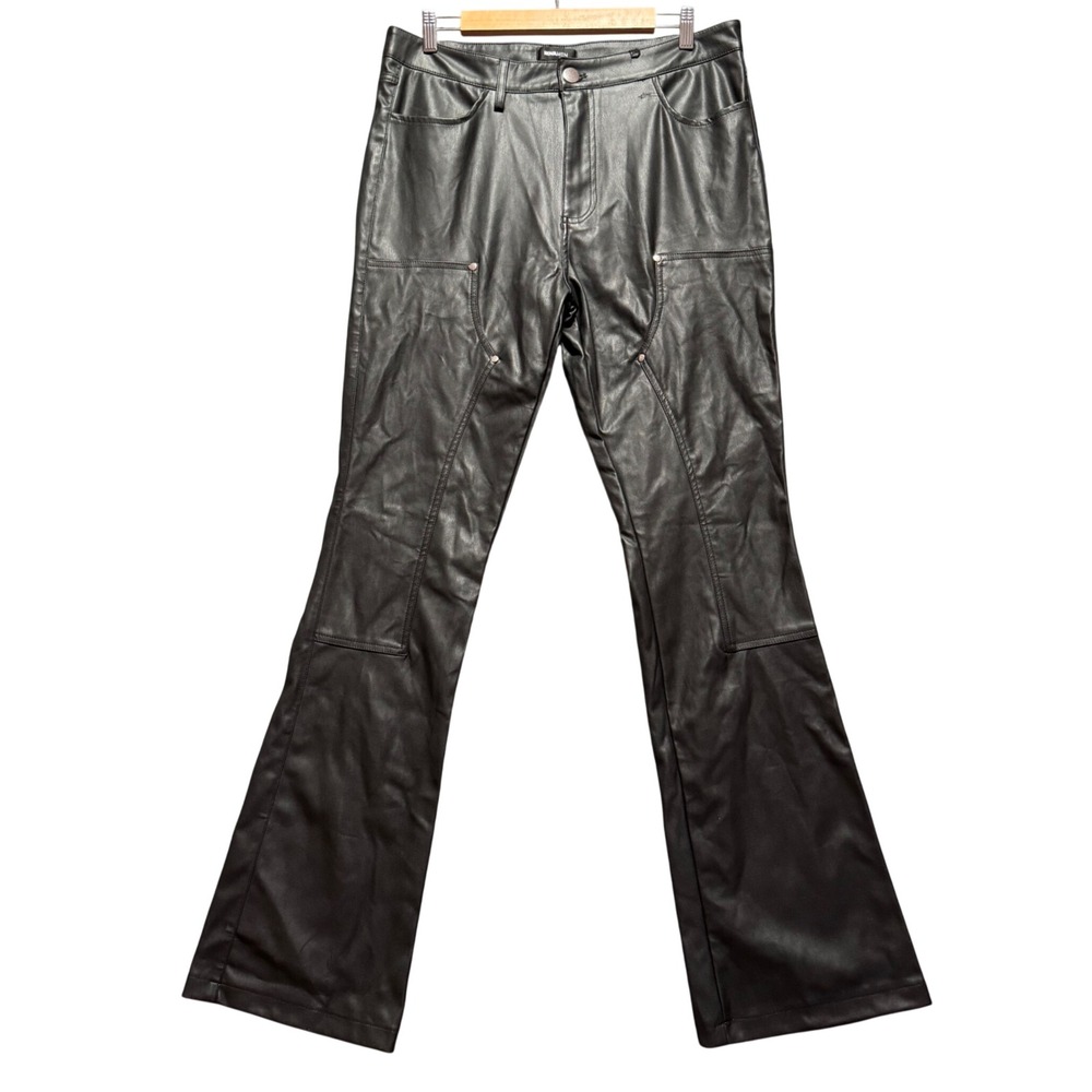 Faux Leather Flare Leg Pants Black Mens 32 Biker Moto Rockstar Fashion Nova Men